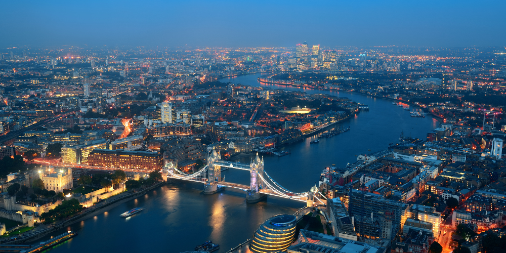 London skyline and the river Thames at night