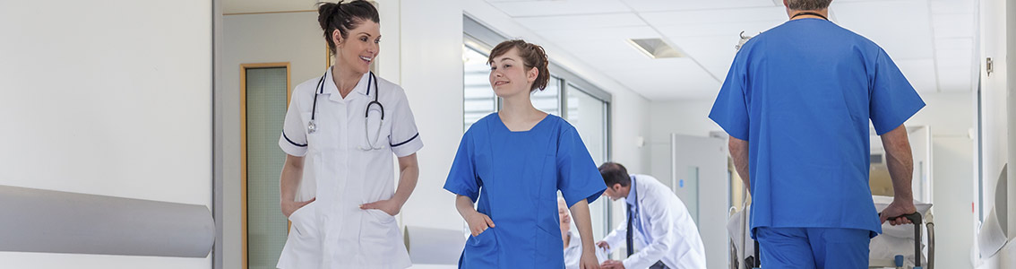 Nurses walking down the hallway