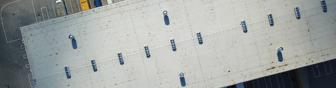 Aerial view of trucks loading at logistic center