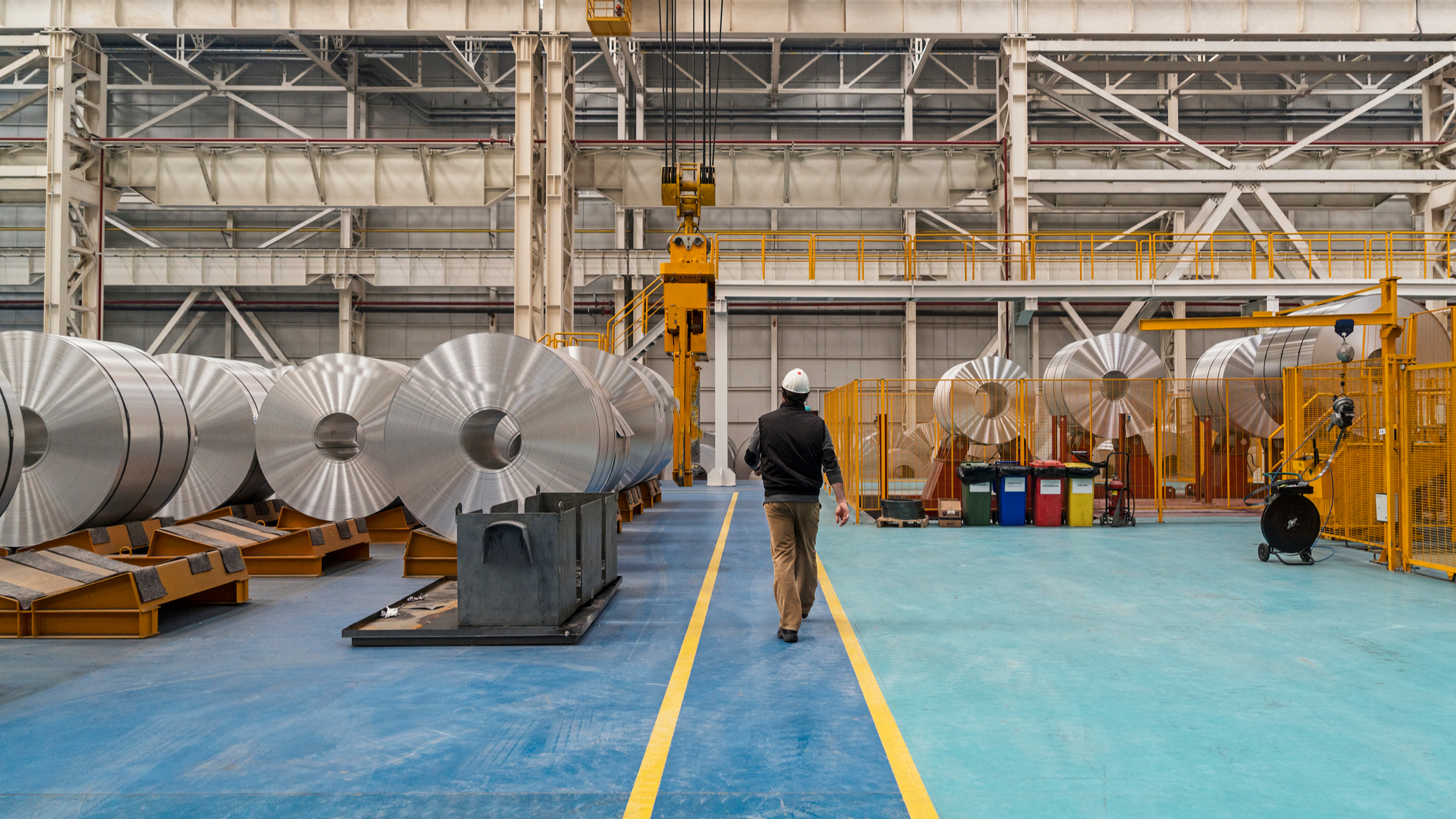 Large aluminum steel rolls in the factory