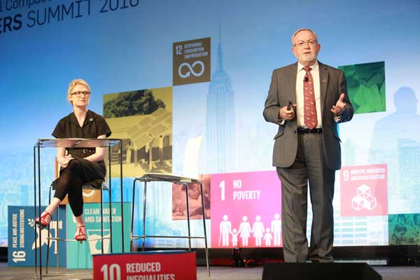 Marianne Haahr and David Walker present at the UN GC Leaders Summit