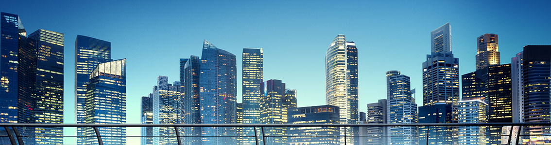 Buildings in night skyline